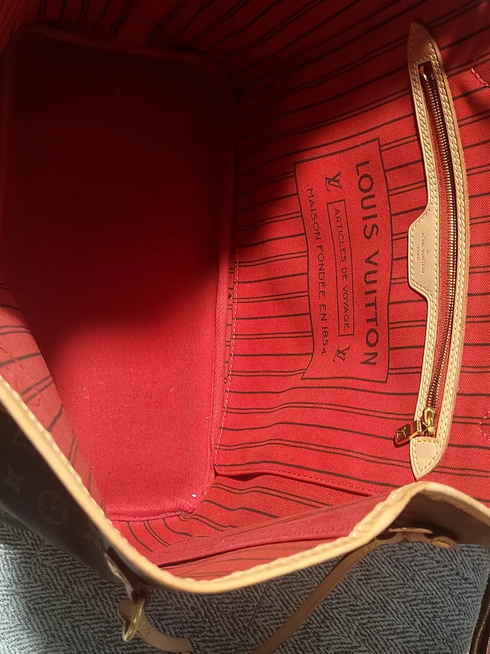 Louis Vuitton Neverfull Monogram Canvas Tote in Brown with Tan Trim